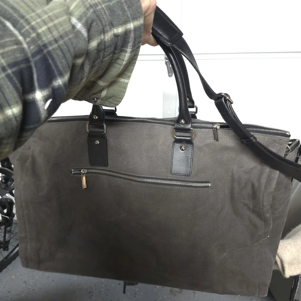 Hook & Albert Grey Waxed Canvas Garment Weekender Bag Travel Carry-On Duffel